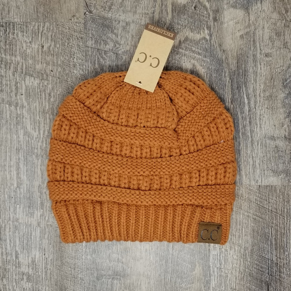 C.C Exclusives Rust Color Cable Knit Beanie Hat - Picture 2 of 2